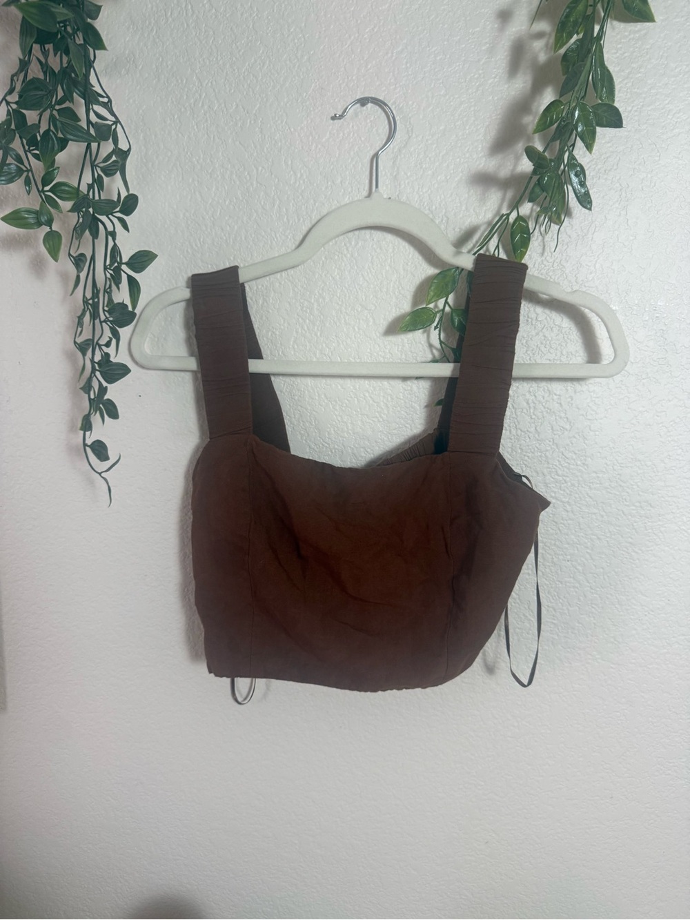 Zara Brown Square Neck Crop Top with Wide Straps
